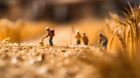 Miniature people : Farmer working on wheat field, Agriculture concept.の素材