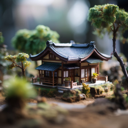 Miniature of japanese house in the forest, selective focusの素材