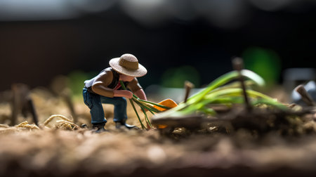 Miniature people : Farmer working with seedling in the garden, Agriculture concept.の素材
