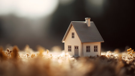 Small house in the field. Real estate concept. 3D illustration.の素材