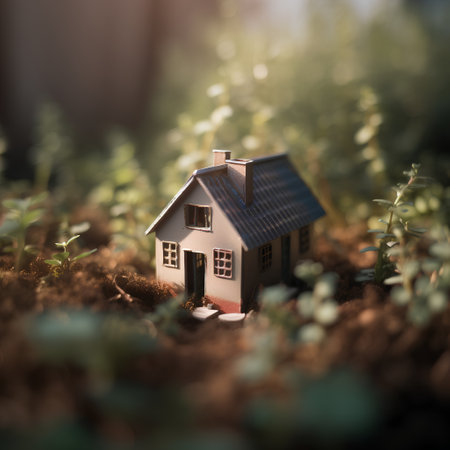 Miniature house in the garden. Real estate concept. Selective focus.の素材