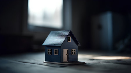 House model on a wooden floor. Real estate concept. Selective focus.の素材