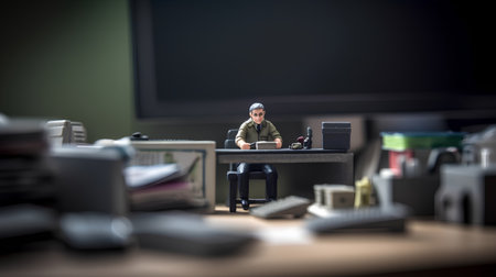 Miniature people : Repairman sitting on the desk with tools.の素材