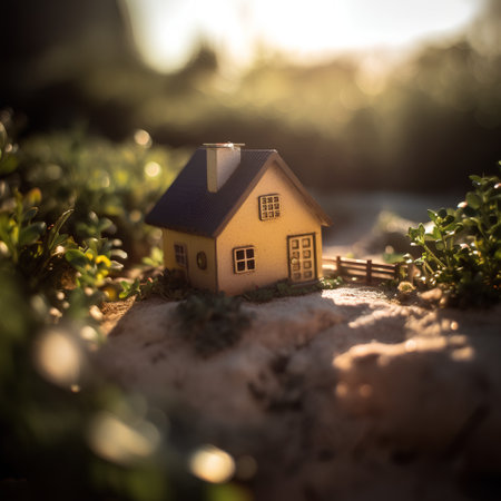 Miniature house in the garden. Conceptual image of real estate.の素材