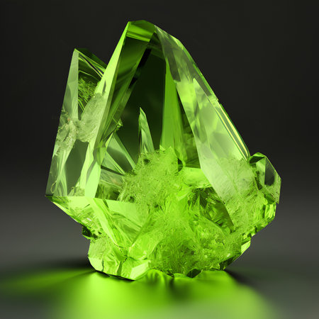 Green crystal on a dark background. 3d render. Green crystal.の素材