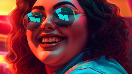 Beautiful girl in sunglasses. 3d illustration. Toned.の素材