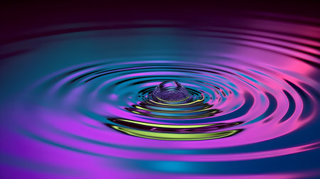 Water drop close-up with ripples and ripples on colorful backgroundの素材