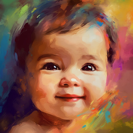 Portrait of a beautiful little girl painted in watercolor. Vector illustration.の素材