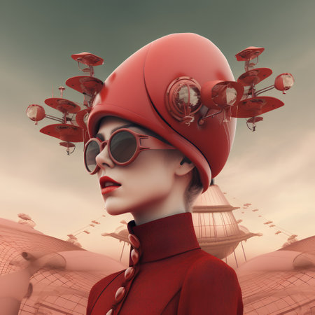 3d rendering of a girl in a red helmet and sunglasses.の素材