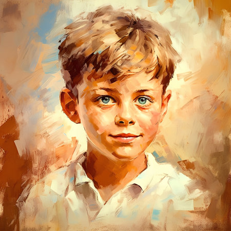 Portrait of a boy with short hair. Digital painting in oil.の素材