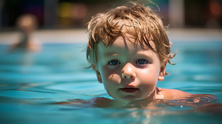 Portrait of a little boy in the swimming pool. Selective focus.の素材