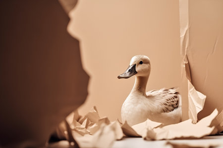 Duckling in a cardboard box. Photo in old color image style.の素材