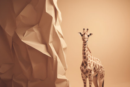 Giraffe with crumpled paper background, 3d renderingの素材