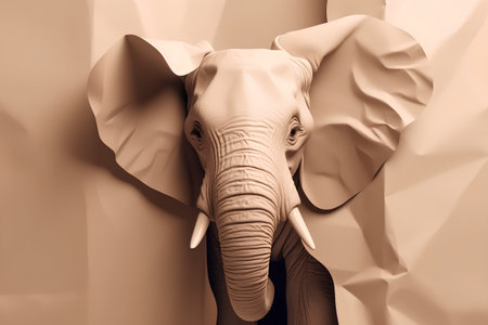 Elephant peeking out of hole in papera toneの素材