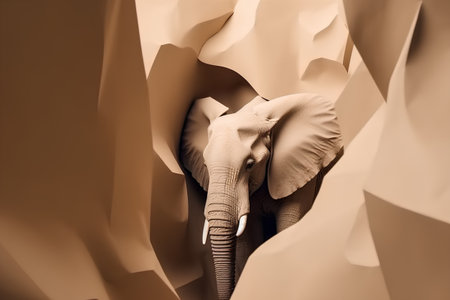 Elephant in the hole of paper as a background. Toned.の素材