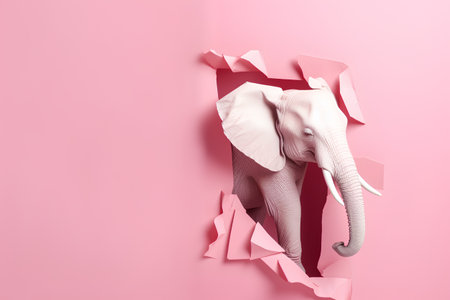 Creative layout made of paper with elephant on pink background. Minimal concept.の素材