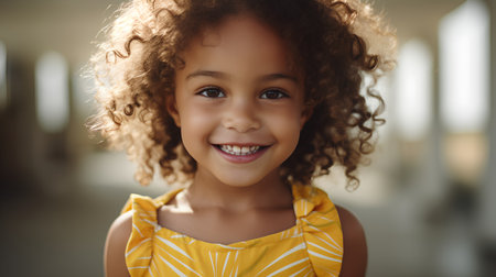 Portrait of a cute little african american girl with curly hairの素材