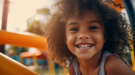 Portrait of a smiling african american little girl on the playground.の素材