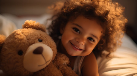Portrait of a cute african american little girl with teddy bearの素材