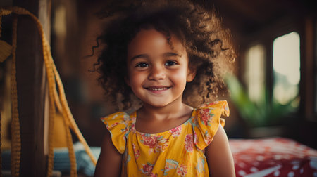 Portrait of a cute little African-American girl with curly hair.の素材