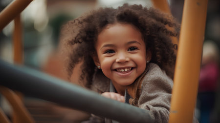 Portrait of cute african american little girl smiling on playgroundの素材