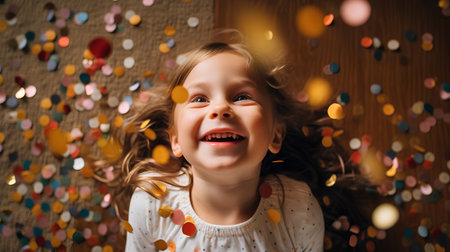 Portrait of a little girl with confetti on the background.の素材