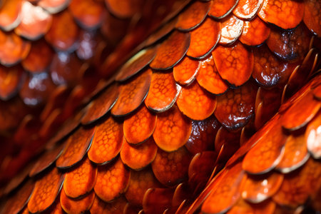 Close-up of the skin of an orange snake, macro photographyの素材