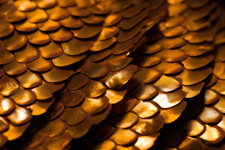 Macro shot of golden snake skin texture. Animal skin background.の素材