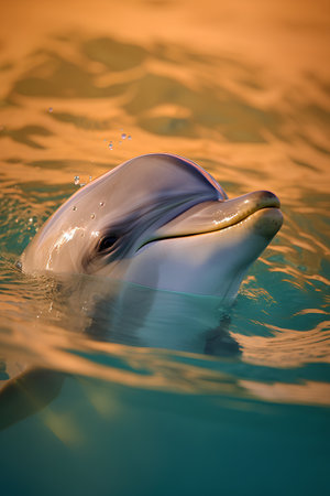Dolphin swimming in the sea, close-up. Mammal mammal.の素材