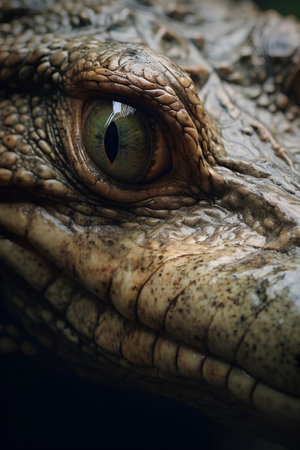 Close up of the eye of a crocodile. Selective focus.の素材