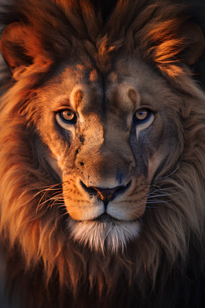Portrait of a male lion (Panthera leo)の素材