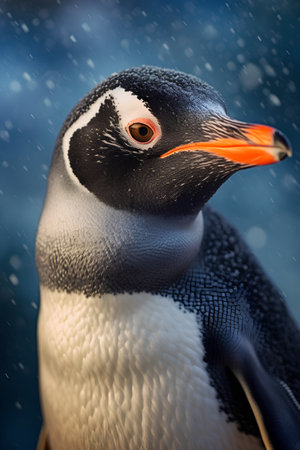Close up of a penguin in the rain. Wildlife scene.の素材