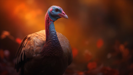 Portrait of a turkey on a background of a burning forest.の素材