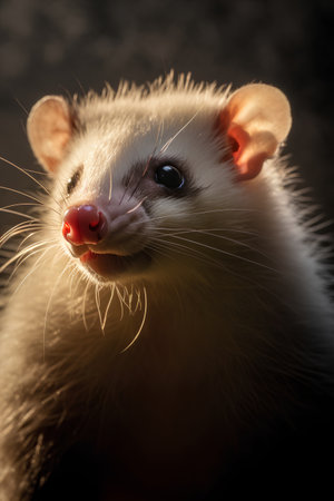 Portrait of a ferret on a dark background close-upの素材
