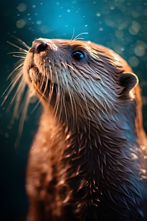Portrait of wet Asian small clawed otter (Lutra lutra)の素材