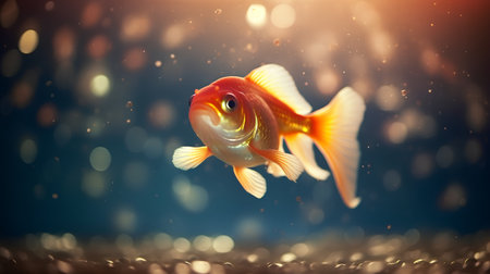 Goldfish swimming in water. 3d rendering, 3d illustration.の素材
