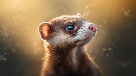 Cute ferret portrait on the background of the autumn forest.の素材