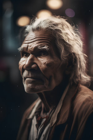 Portrait of an elderly man in the city, looking at the camera.の素材