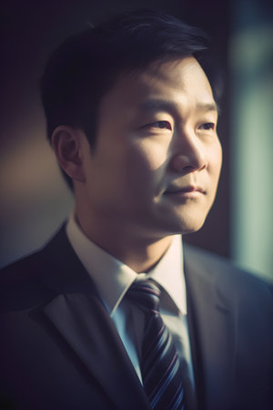 Portrait of young asian business man in suit looking at cameraの素材