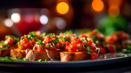 Bruschetta with tomato and parsley on a plate.の素材