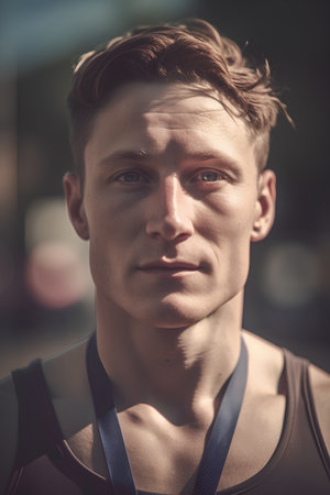 Portrait of a young handsome man in sportswear on the streetの素材