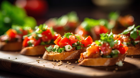 Bruschetta with tomatoes, mozzarella cheese and herbsの素材