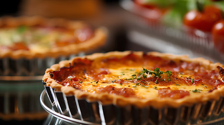 Close-up of mini tartlets with mozzarella cheese and tomatoesの素材