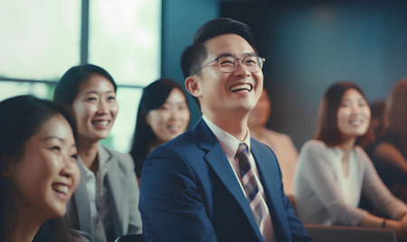 Group of happy business people in a meeting at office. Asian peopleの素材