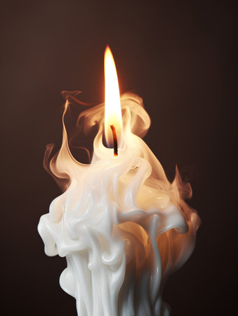 Burning candle isolated on black background. 3d illustration, 3d renderの素材