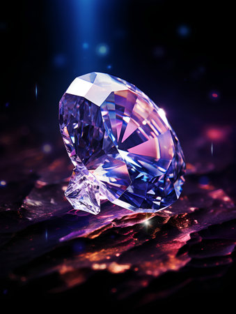 Beautiful diamond on a dark background. 3d rendering, 3d illustration.の素材