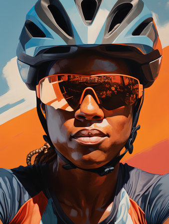 Cyclist in helmet and glasses. Extreme sport. 3D illustration.の素材