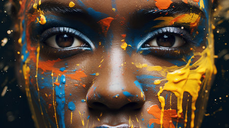 Close-up portrait of a beautiful girl with creative make-upの素材