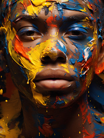 Portrait of a beautiful girl with creative make-up and body painting.の素材
