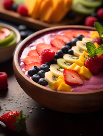 Smoothie bowl with fresh fruits and berries, selective focus.の素材